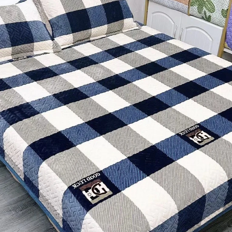【蓝色格子】秋冬加厚款宝宝绒床盖，柔软亲肤不跑床