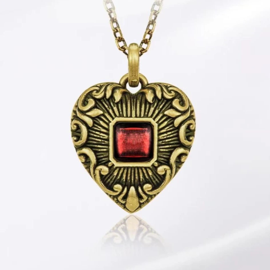 周帝王/复古轻奢时尚黑金飞羽精致中古爱心黄金吊坠手工