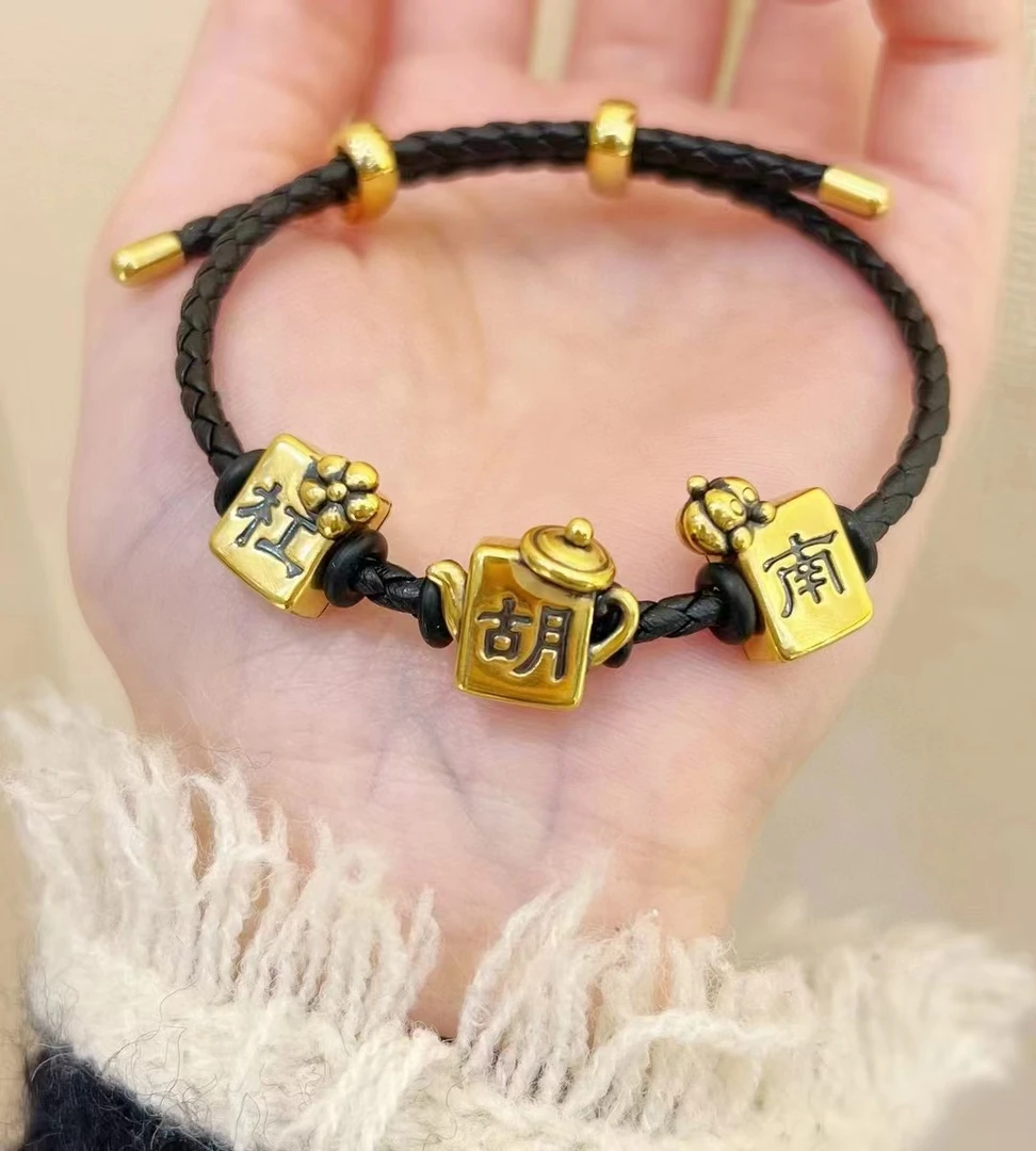 电黑金黄金足金复古转运珠手工时尚纯金气质轻奢编织手绳合集