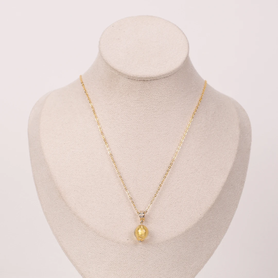 合金项链 LZ1031 黄色金箔10mm单珠琉璃项链43cm