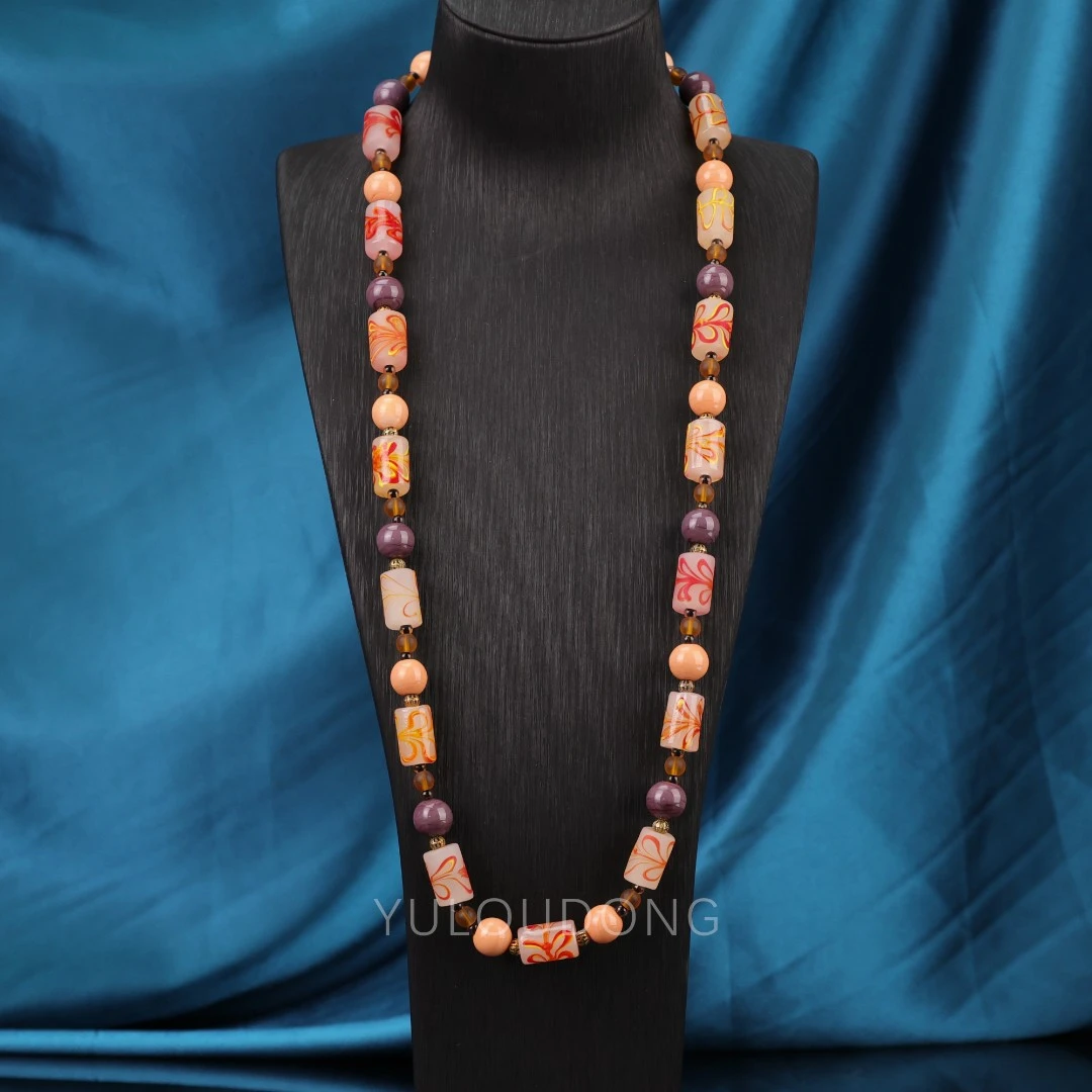 合金项链 XL533 橙色凤尾老料琉璃项链73cm