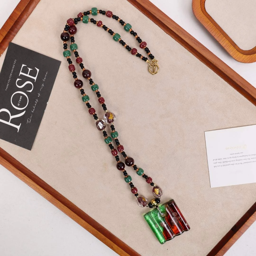 合金项链 LZ1581 红绿方牌紫色不规则琉璃项链66cm