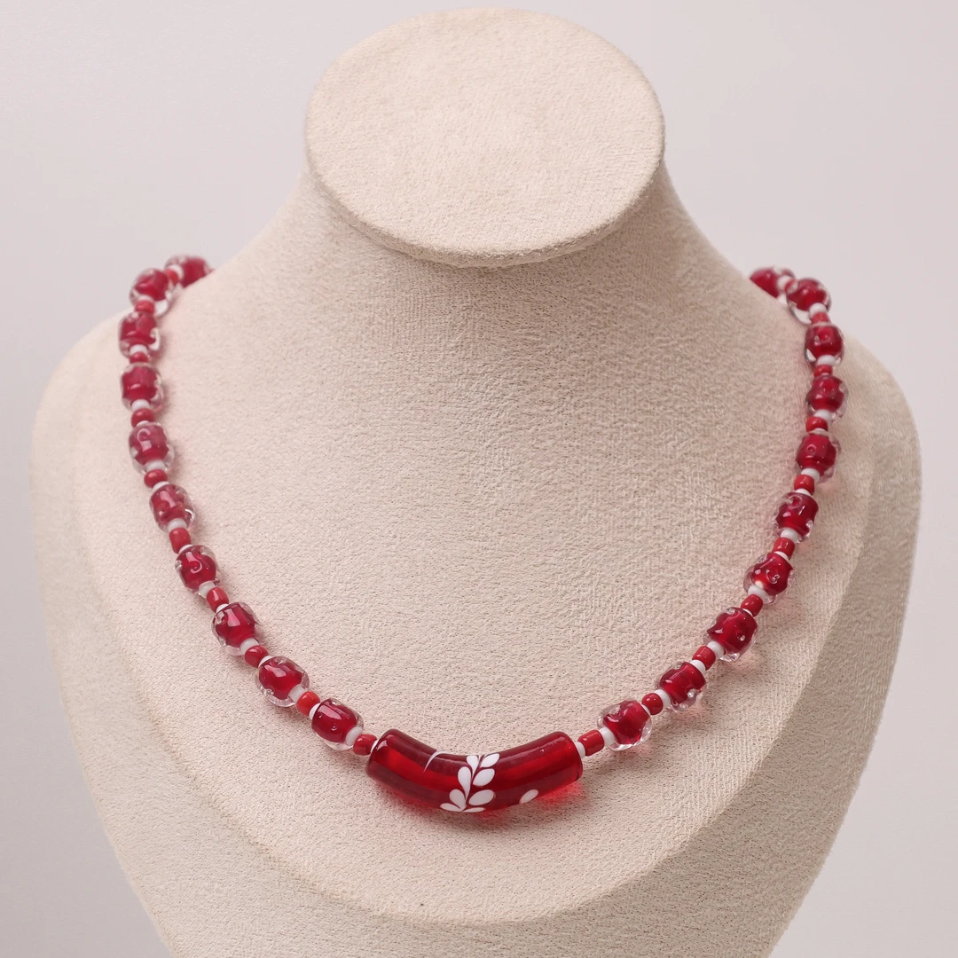 合金项链 LZ0879 红色弯管红色扭扭珠琉璃项链41cm