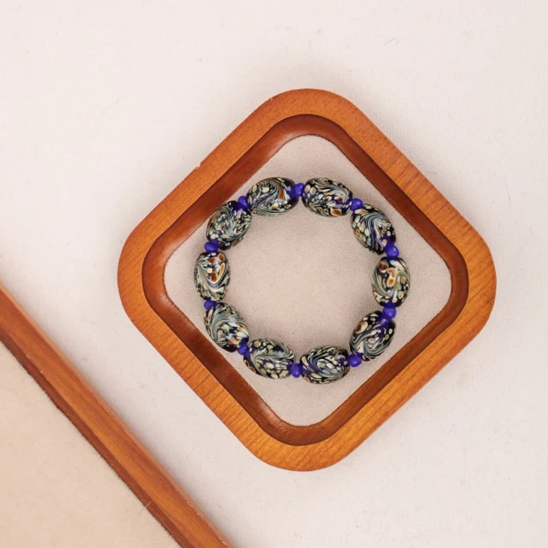 合金手链 LZ2035-1 蓝色孔雀尾凤尾琉璃手串