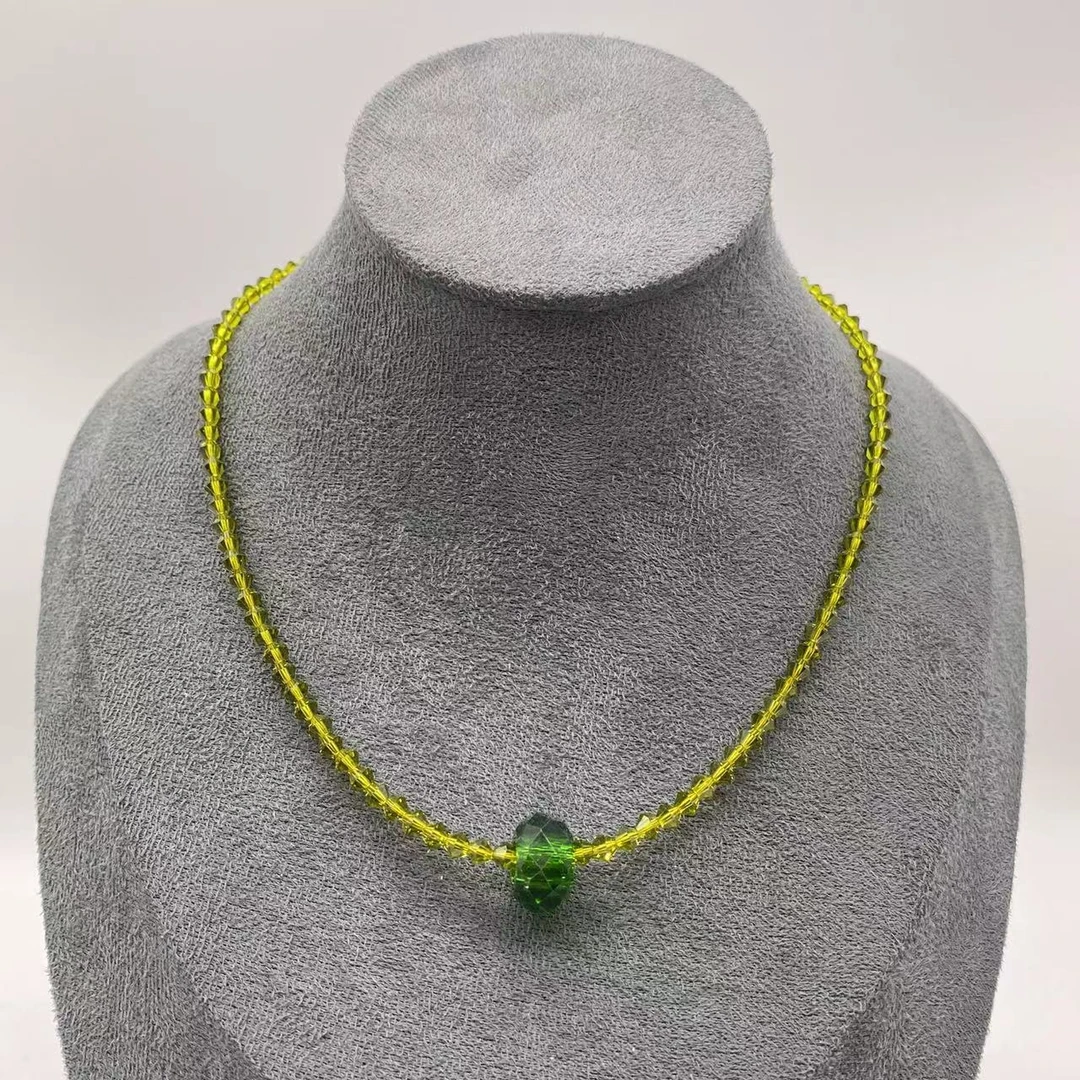 合金项链 LZ2069 草绿色透亮菱形紫色不规则转转筒琉璃项链