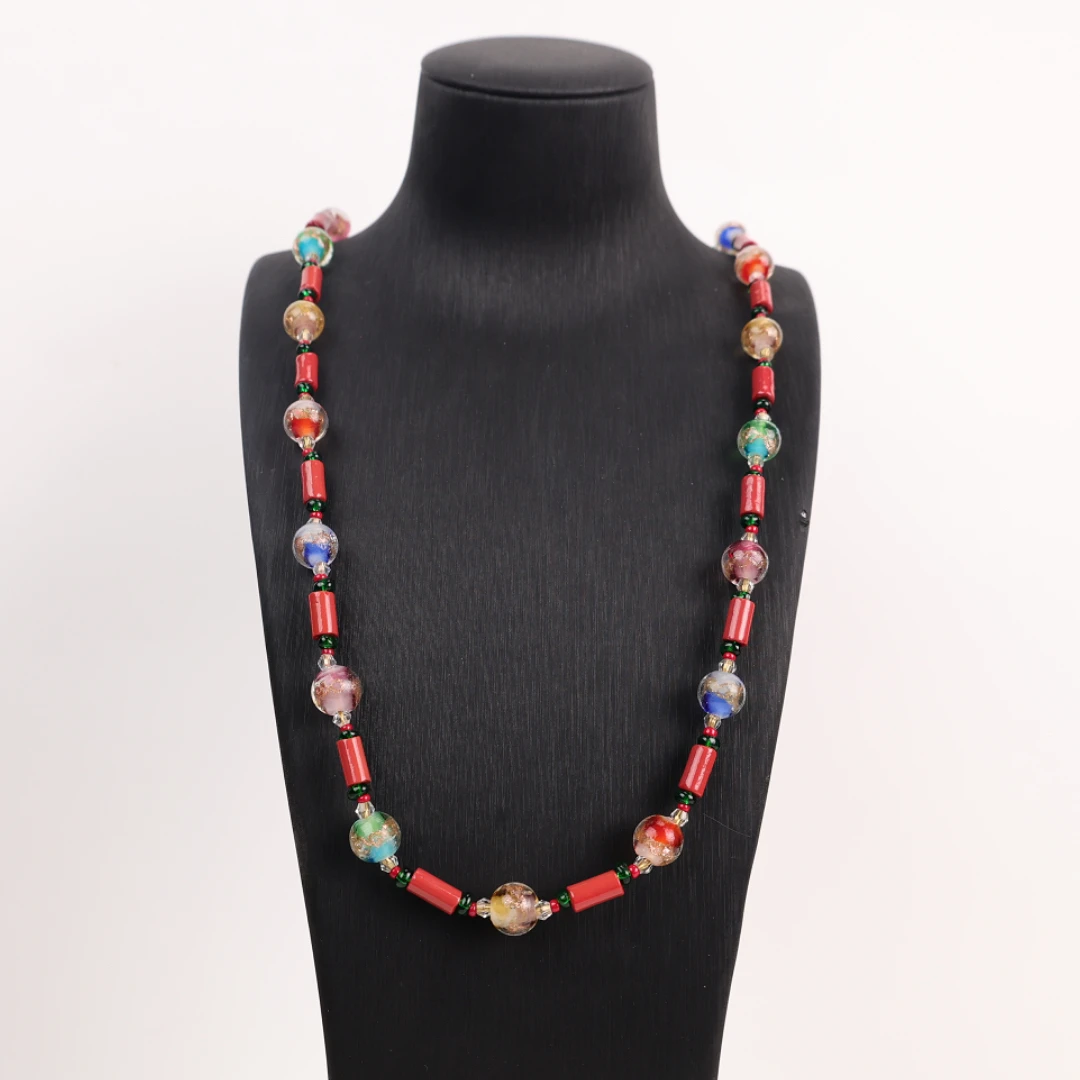 合金项链 LZ1925 彩色糖果红色条形榴榴绳编琉璃项链