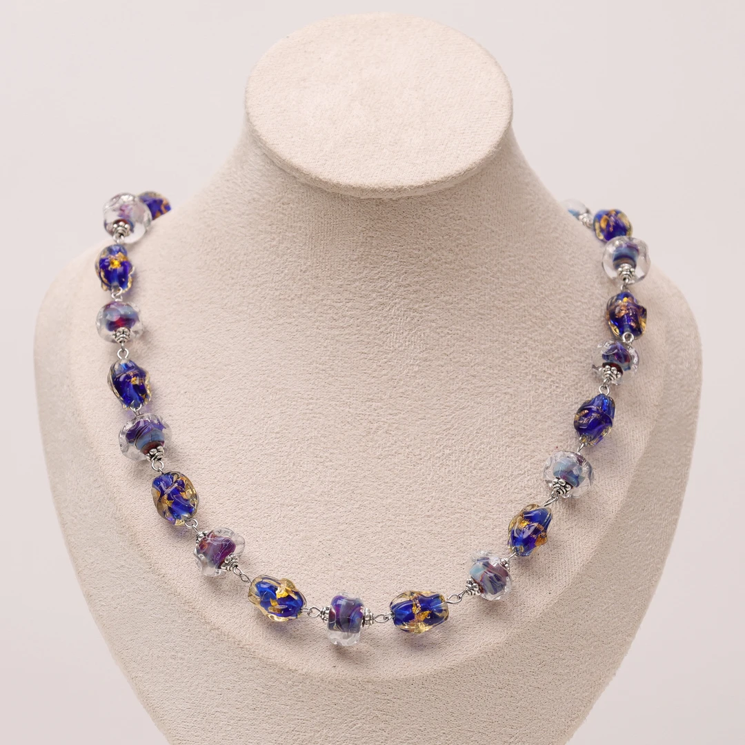 合金项链 LZ0952 紫色进口料蓝色扭扭琉璃项链45cm