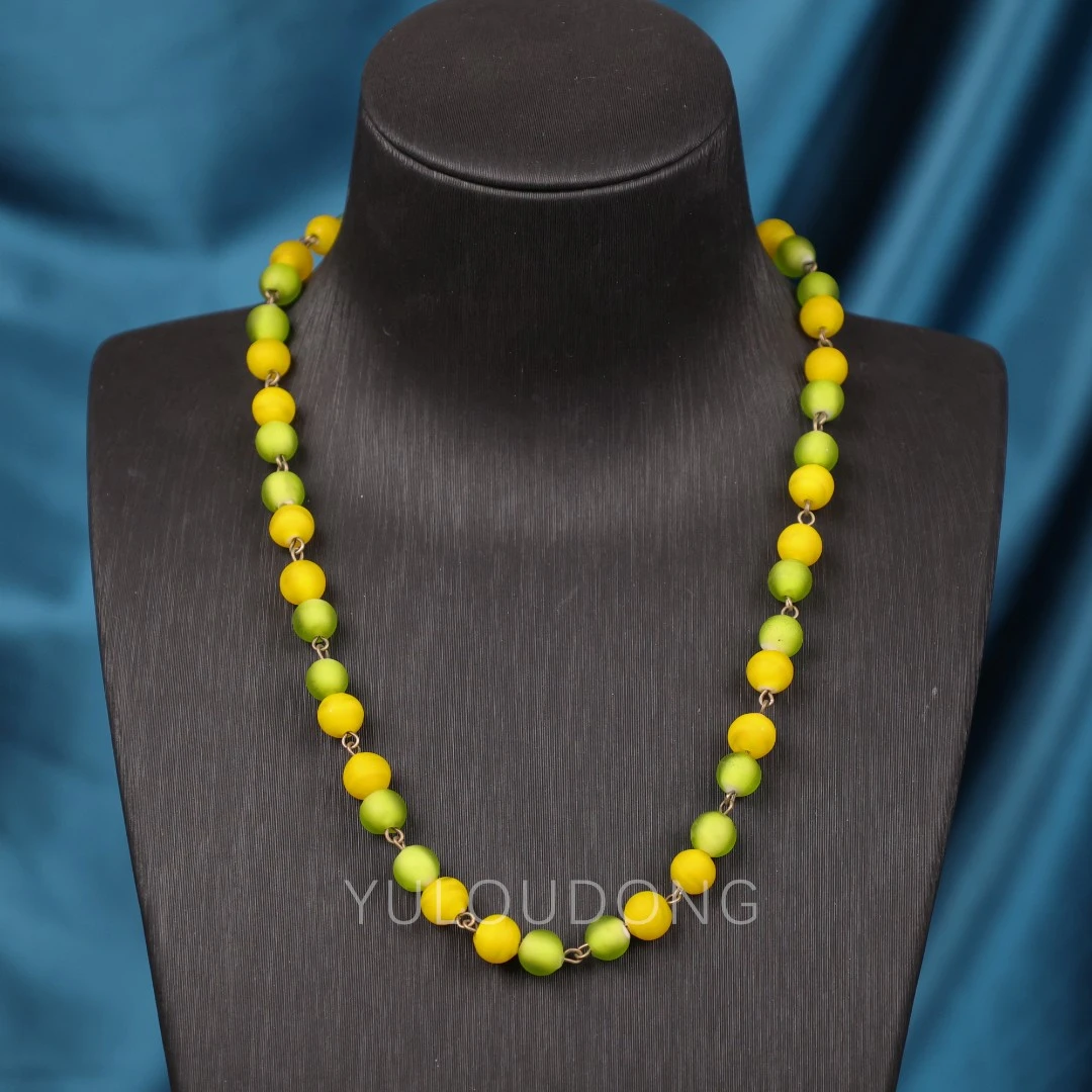合金项链 XL859 黄绿色磨砂琉璃项链