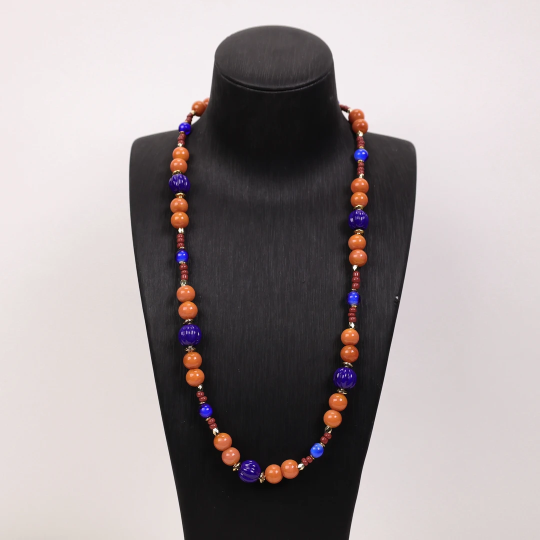 合金项链 LZ1307 金莲花克莱因蓝南瓜珠琉璃项链60cm