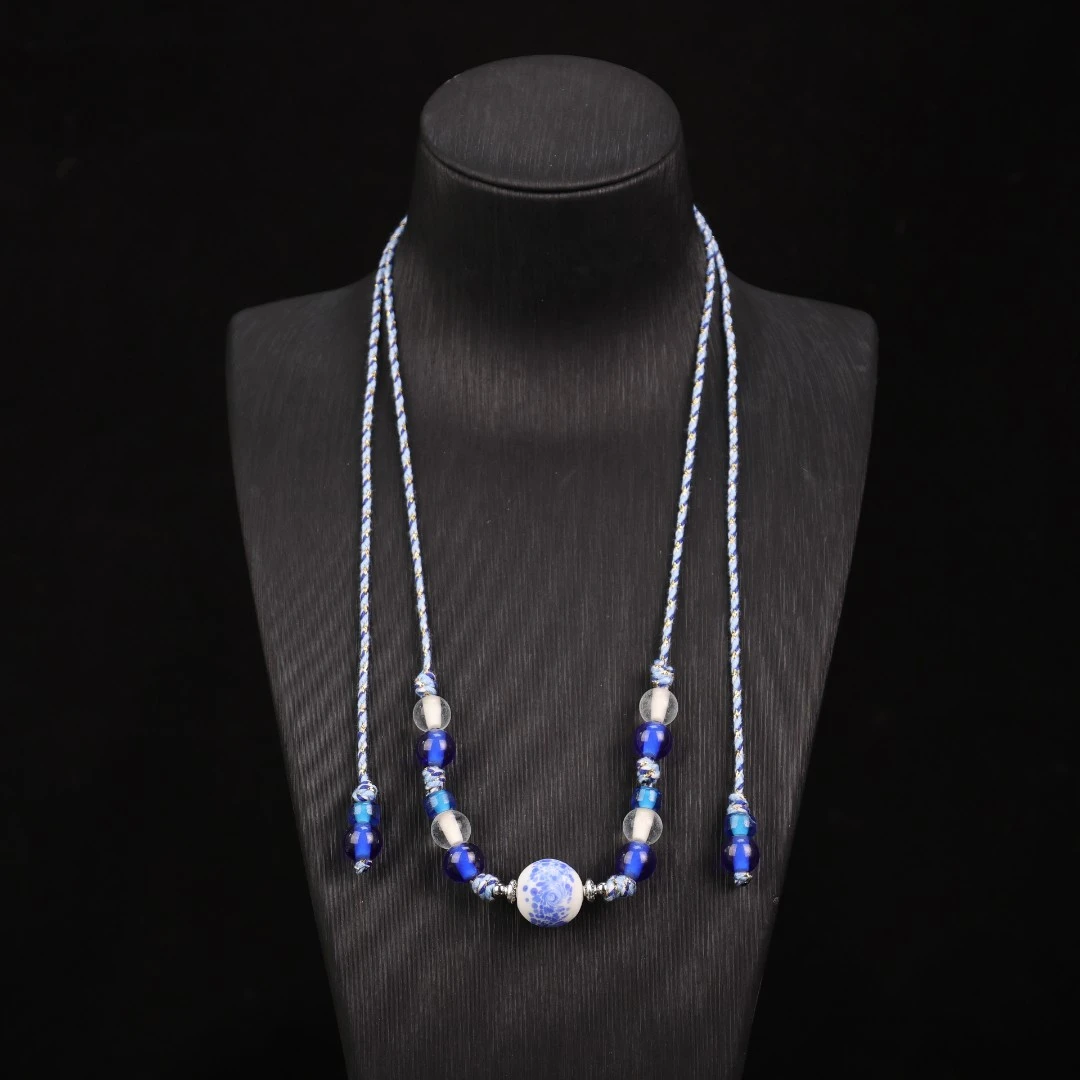 合金项链 LZ0208 【青花瓷】琉璃珠绳编琉璃项链