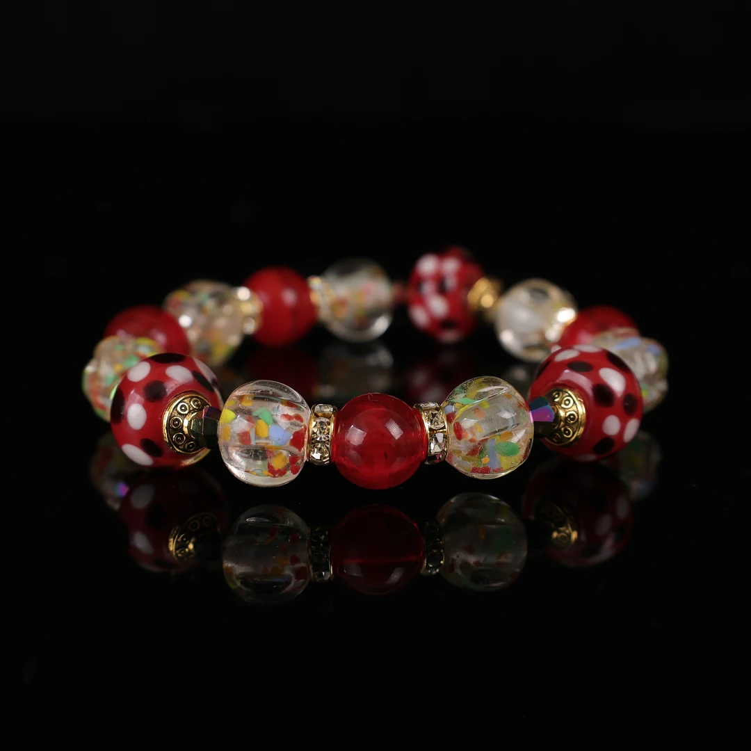 合金手链 SC0290 红色波点转转筒糖果琉璃手链