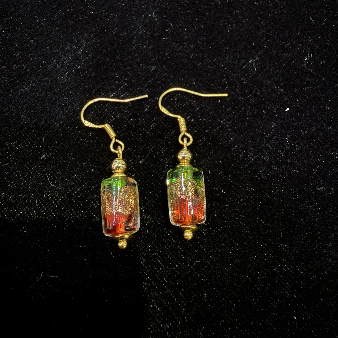 合金耳饰 LZ1864-2 红绿圆柱糖果琉璃耳环