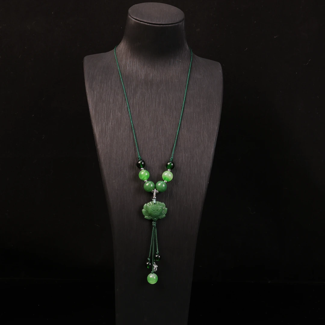 合金项链 LZ0262 墨绿色莲花琉璃项链
