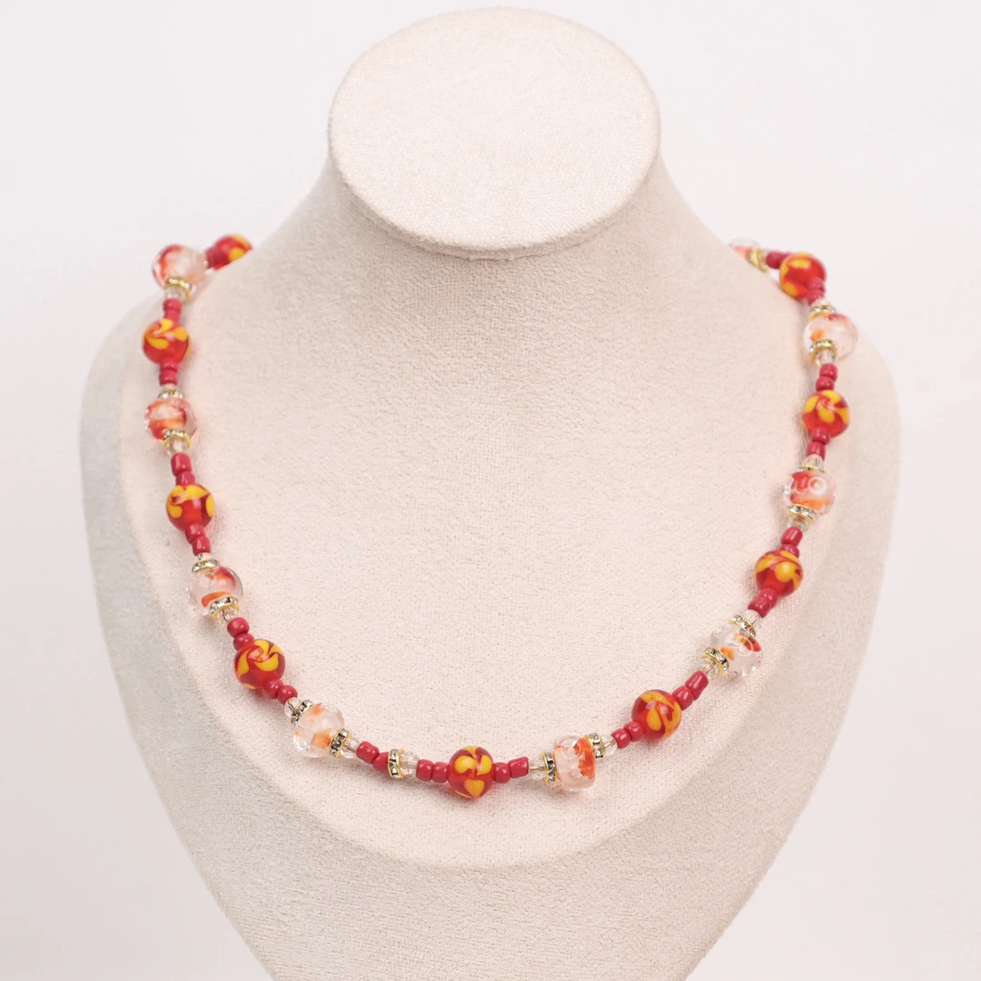 合金项链 LZ1306 红色琉璃转转筒扭扭琉璃项链45cm