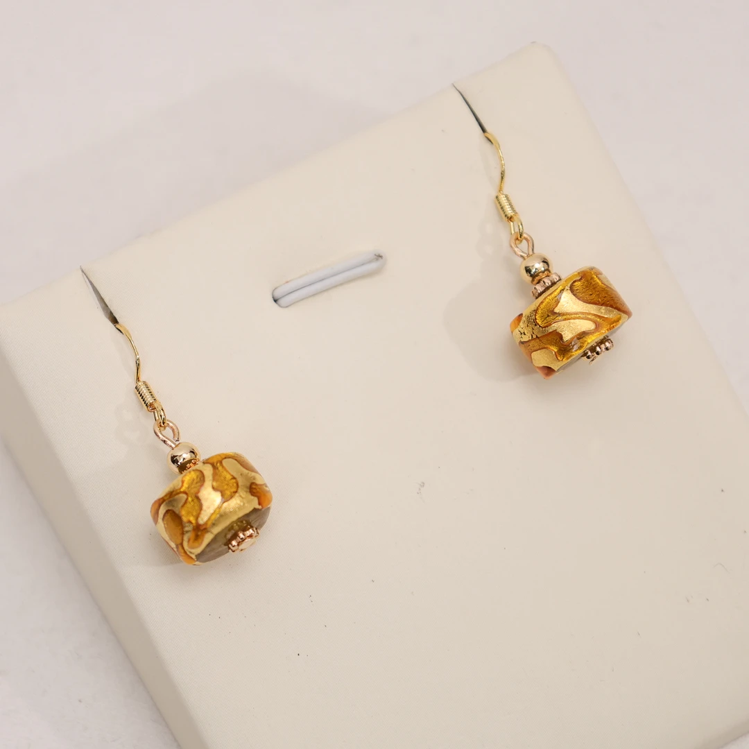 合金耳饰 EH0420 黄色转转筒台湾老师琉璃耳环