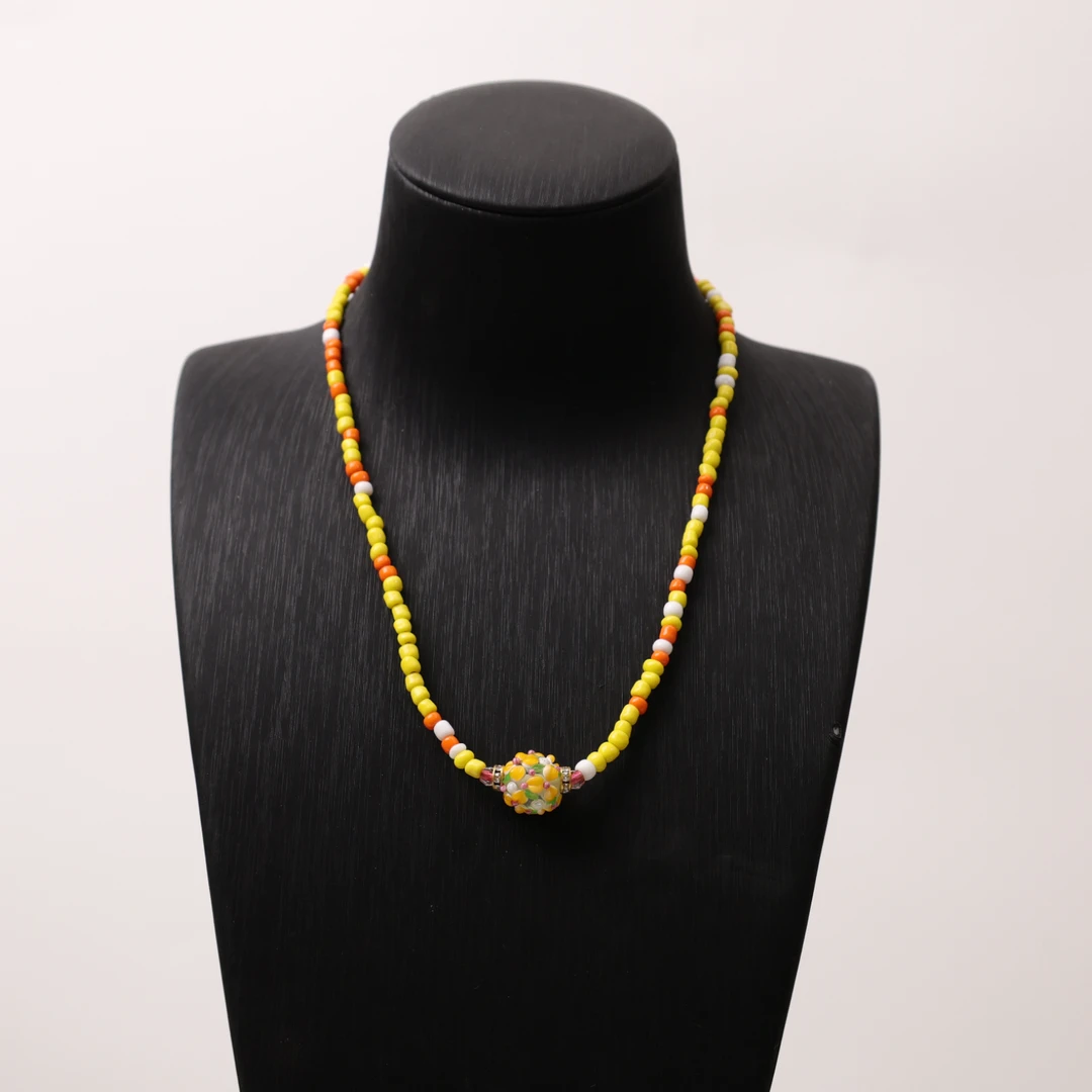 合金项链 LZ0981 橙色黄色小米珠黄色蛋糕琉璃项链43cm