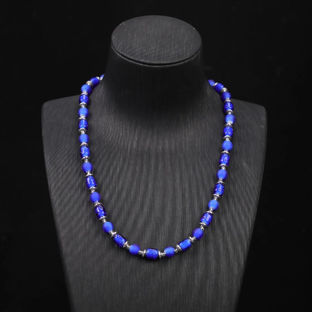 合金项链 LZ0160 蓝色扭扭磨砂琉璃项链