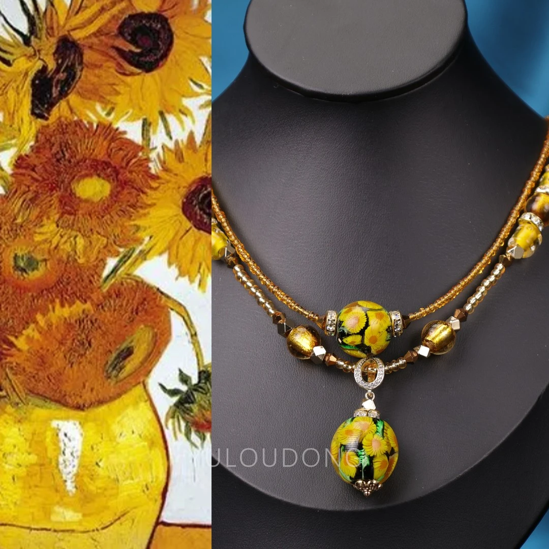 合金项链 XL218梵高【向日葵】大颗珠+小颗珠一套琉璃项链原创设计