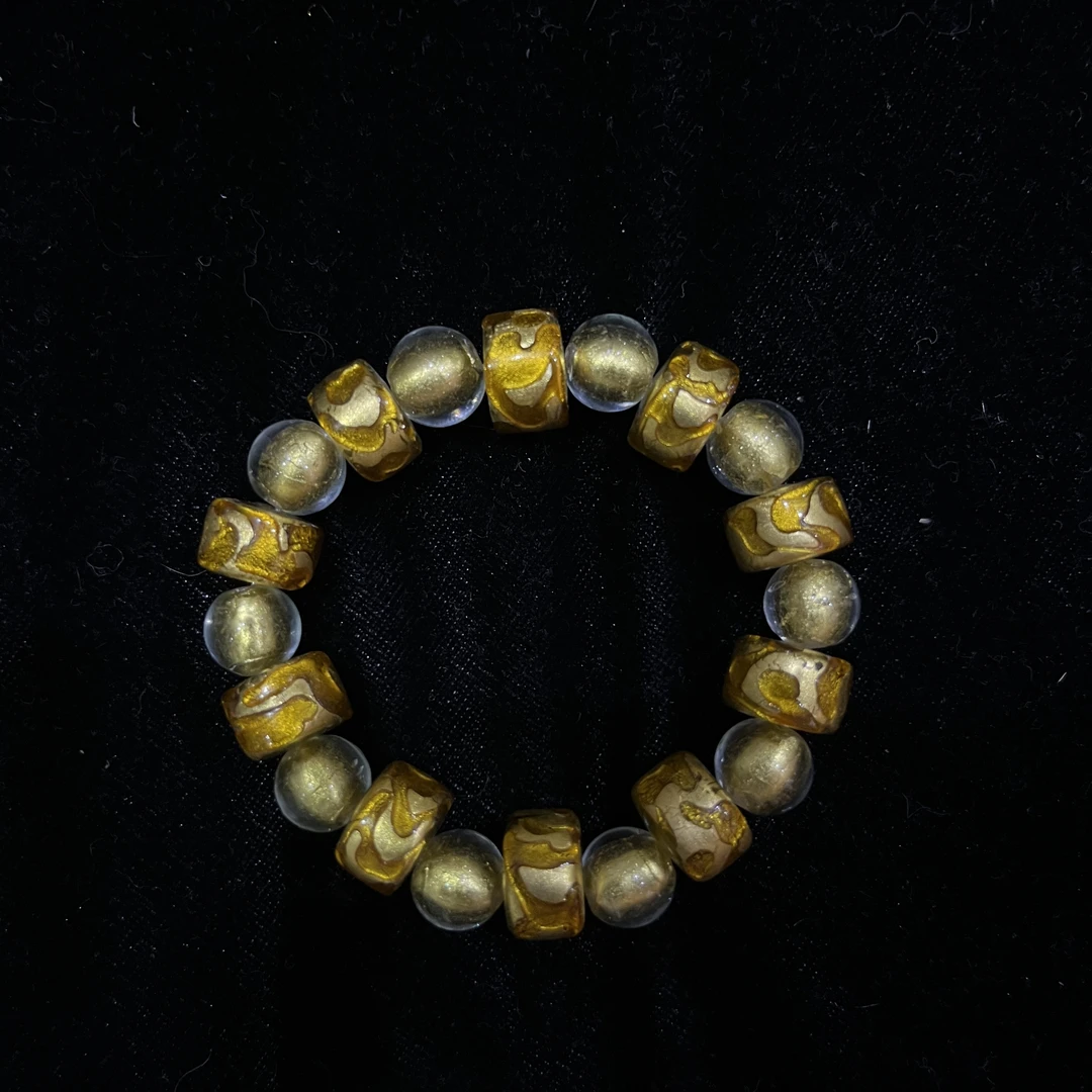 合金手链 SC0608 黄色金箔黄色转转筒台湾老师满串琉璃手串