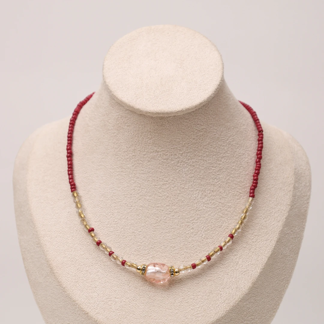 合金项链 LZ0786 粉色扭扭红色小米珠琉璃项链 38cm