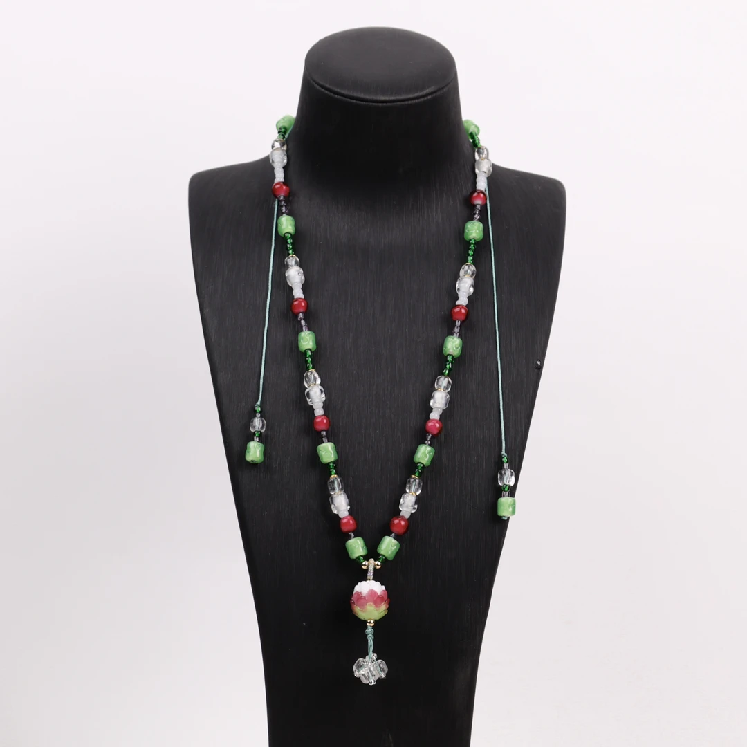 合金项链 LZ1274 红绿莲花绿色扭扭绳编项链