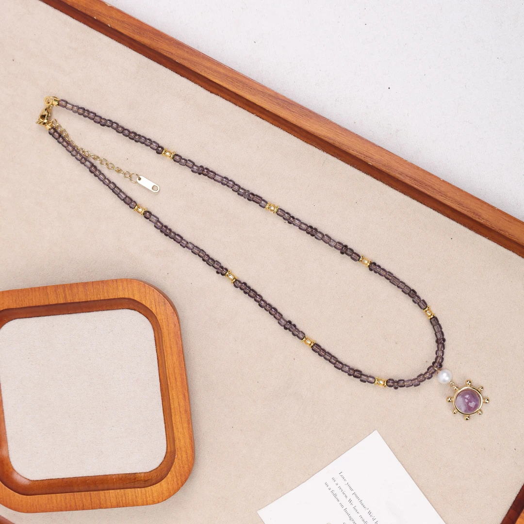 合金项链 LZ1622 紫色小米珠ak灯泡晶晶琉璃项链42cm