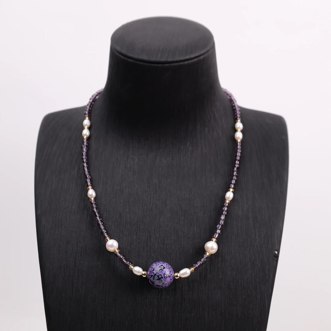 合金项链 LZ1170 紫色大漆小米珠珠珠琉璃项链42cm