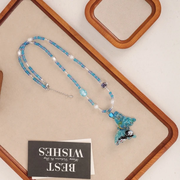 合金项链 LZ2113 蓝色蝴蝶蓝色小米珠蓝色扭扭琉璃项链