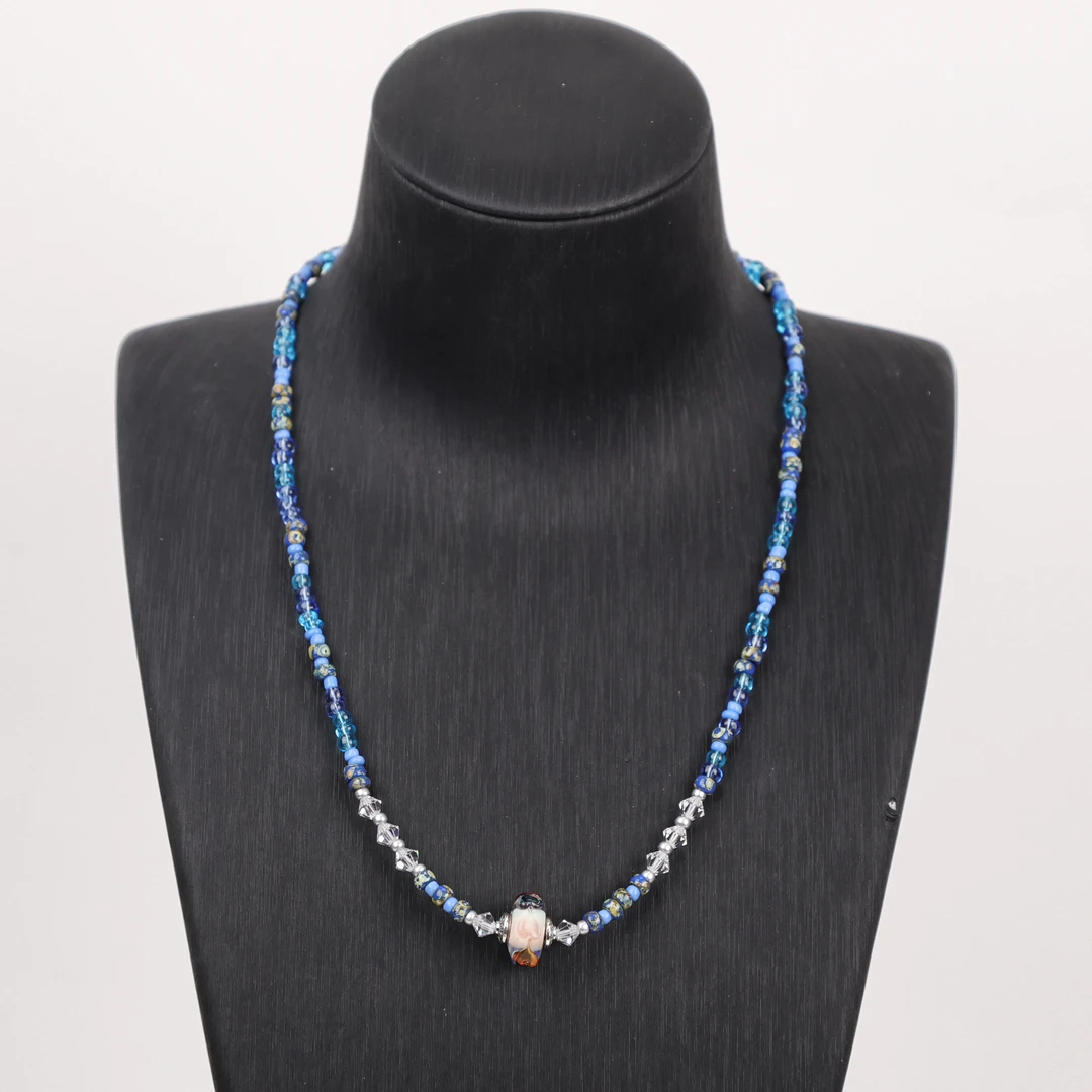 合金项链 LZ2183 彩色爱心转转筒蓝色小米珠琉璃项链