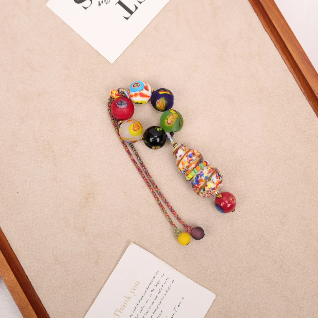 合金手链 LZ1371  彩色凤尾葫芦多宝凤眼亮面指捻琉璃手串