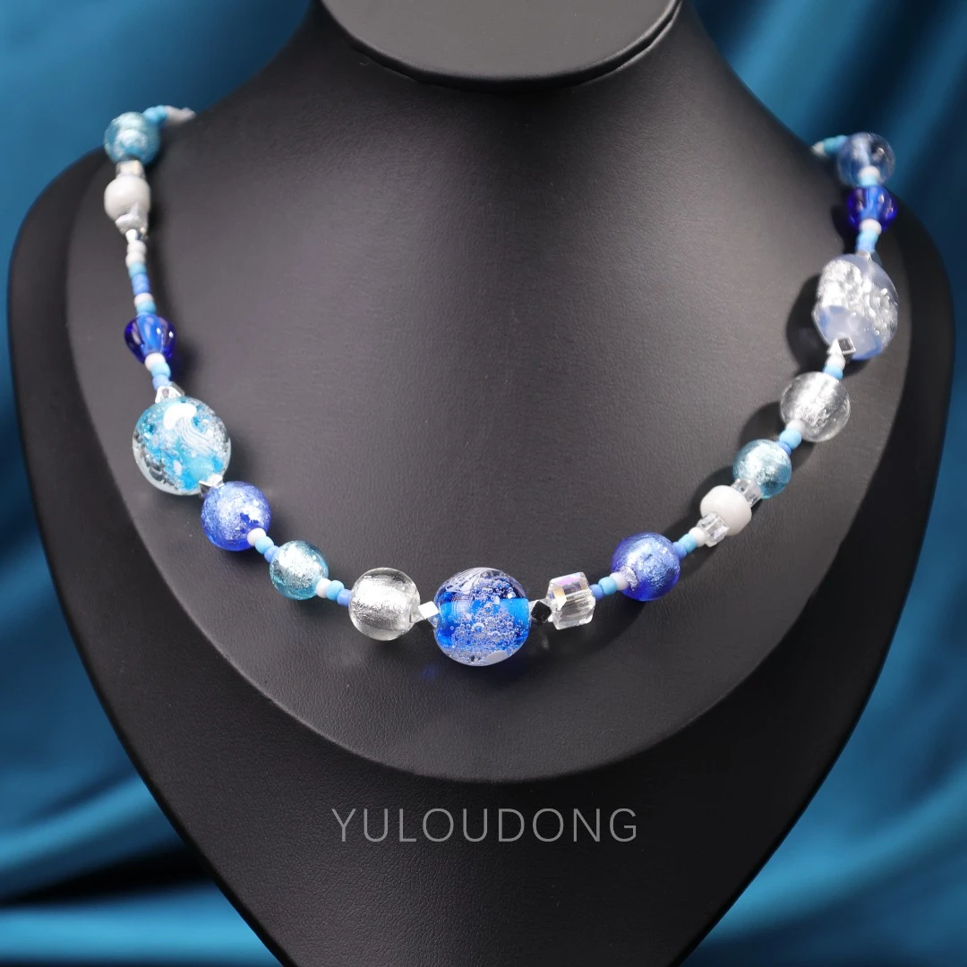 合金项链 XL386 蓝色水母琉璃项链