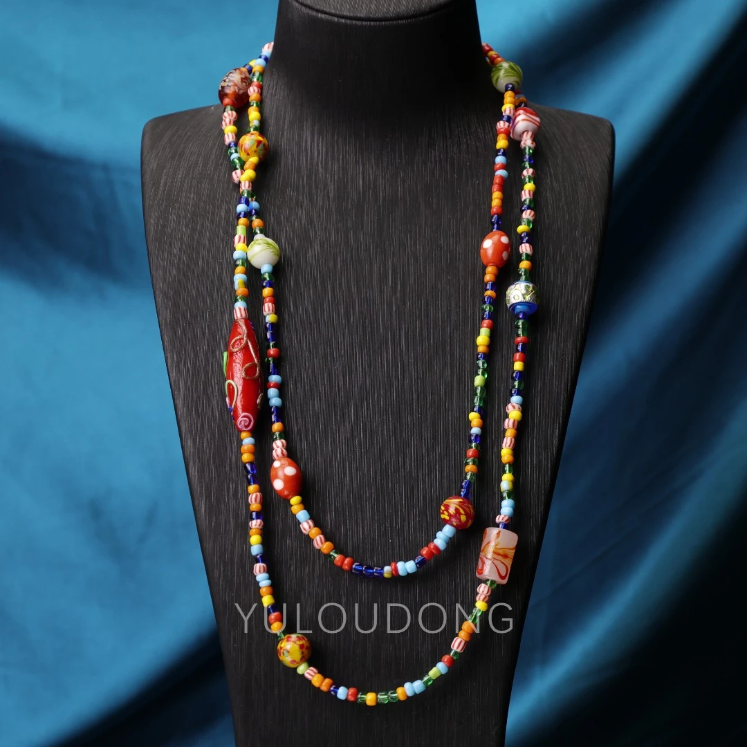 合金项链 XL306 多宝彩色老料琉璃项链长链长款123cm