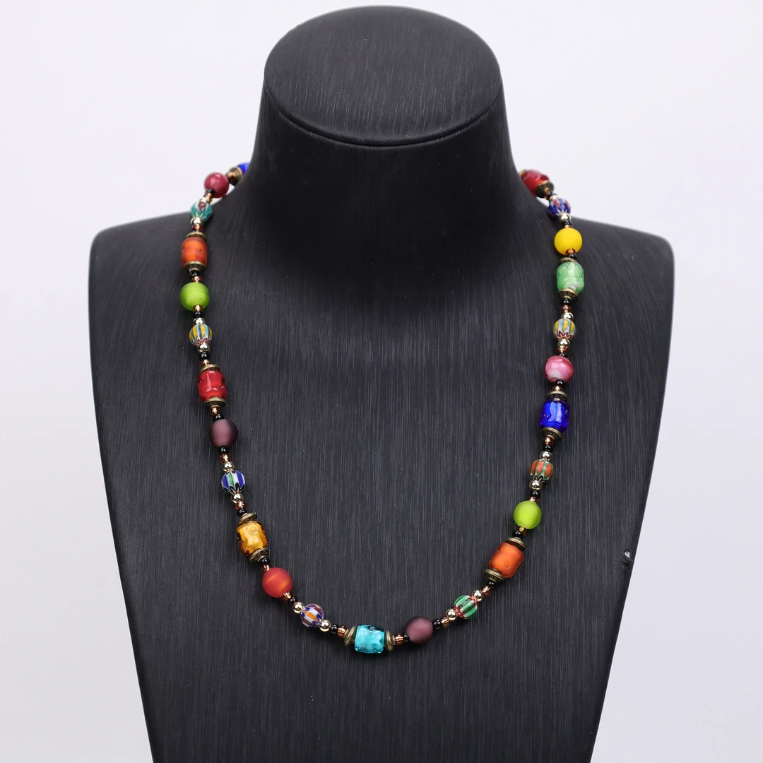 铜合金项链 LZ1605 彩色扭扭西瓜珠琉璃项链45cm