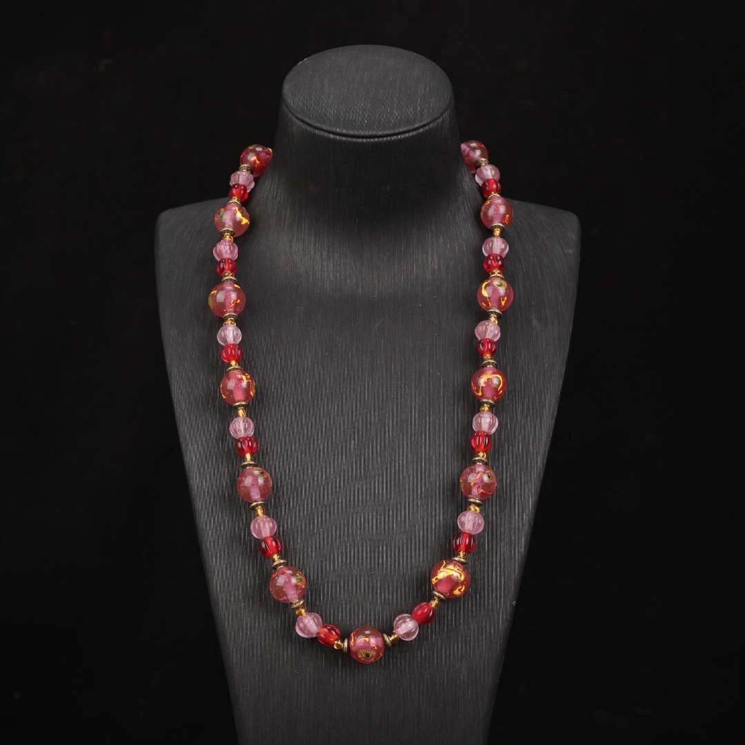 合金项链 LZ0202 红料老料凤眼琉璃项链