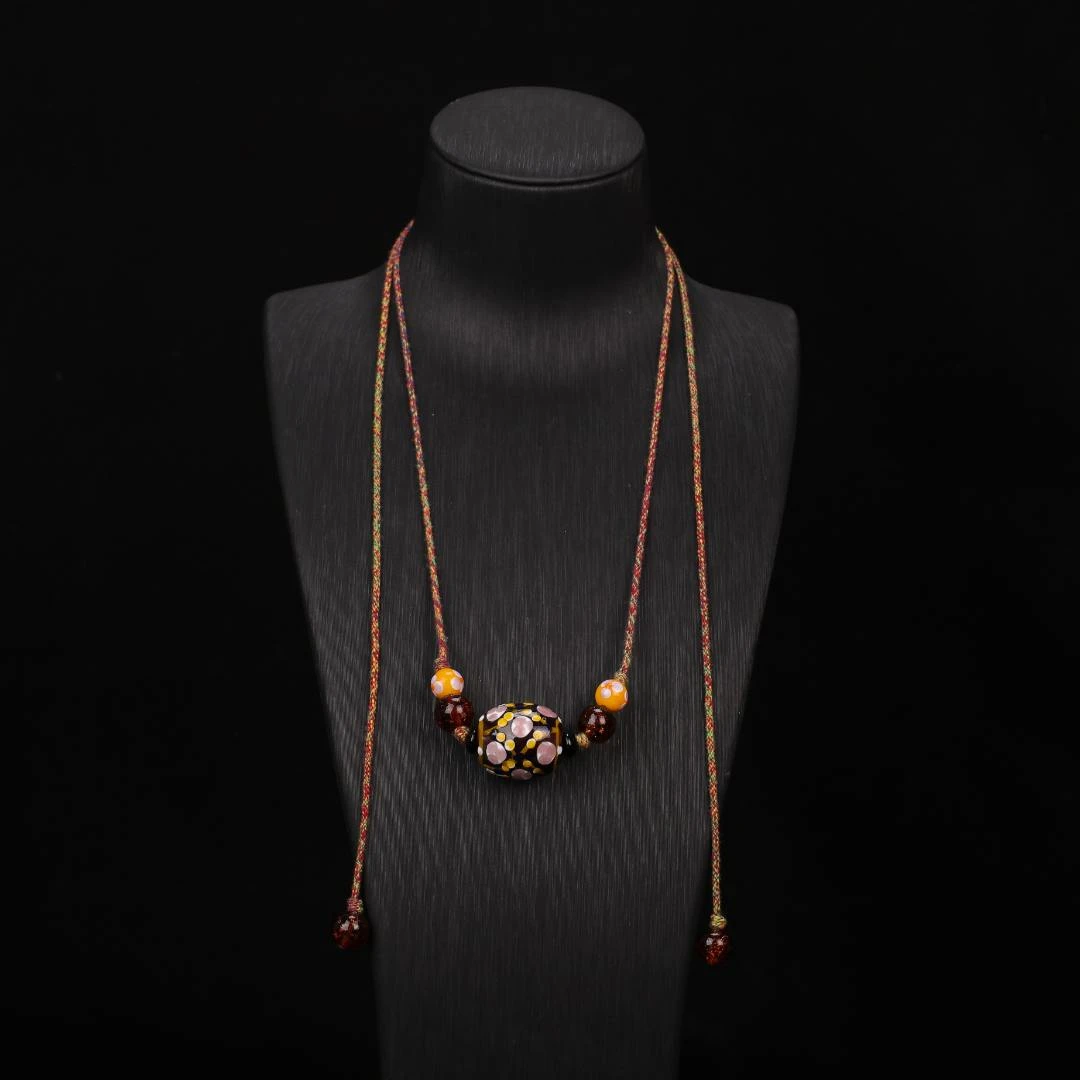 合金项链 LZ0380 老料蜻蜓眼绳编琉璃项链