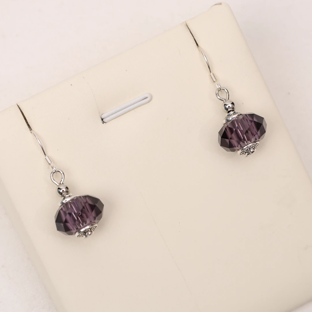 合金耳饰 EH0372紫色透明不规则转转筒琉璃耳环