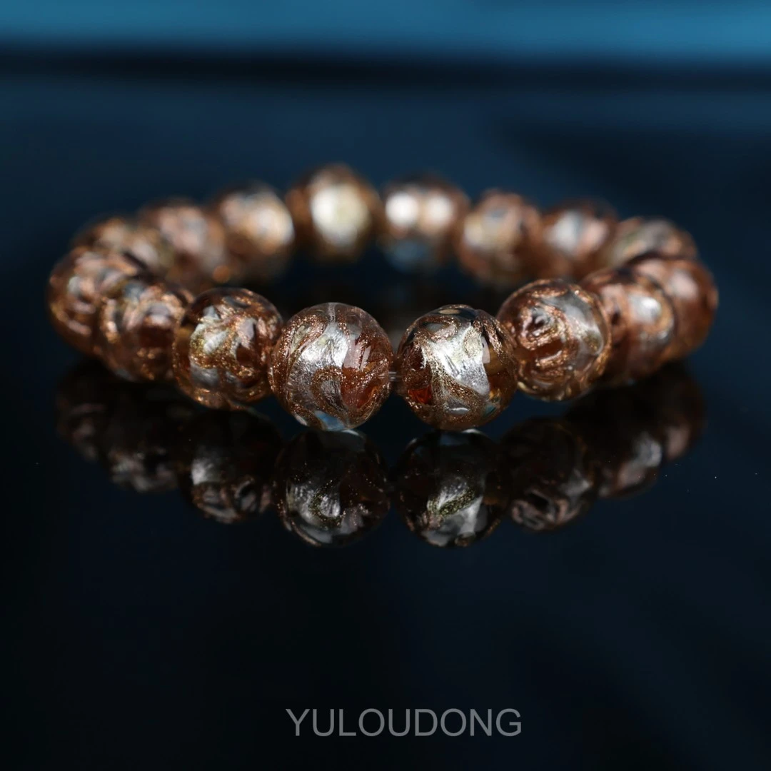 合金手链  CZ1073 深咖色银箔琉璃手串