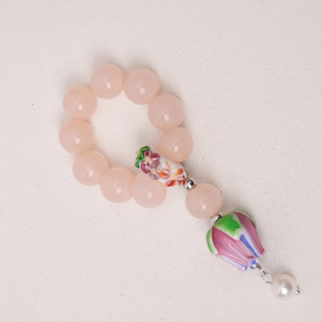 合金手链 SC0517 新款藕粉色蓝铃花指捻琉璃手串