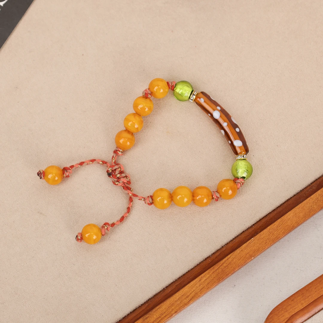 合金手链 LZ2172-1 黄色小花弯管琉璃手绳