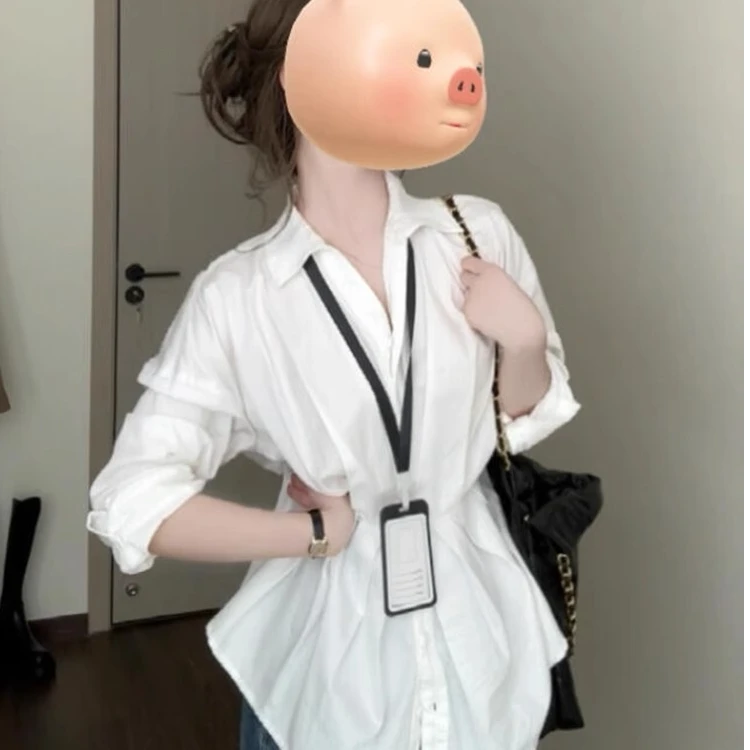 2025早秋新款高级感白色长袖衬衫女初秋法式独特衬衣气质收腰上衣