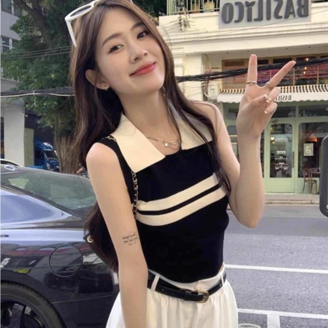 小香风条纹针织吊带背心女夏季外穿修身显瘦内搭打底无袖t恤上衣