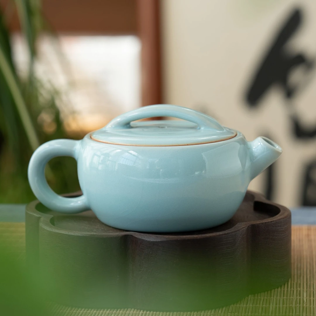 简匠 汝窑臻选当代天青大嘴汉瓦壶开片可养冰裂纹汝瓷茶壶150cc