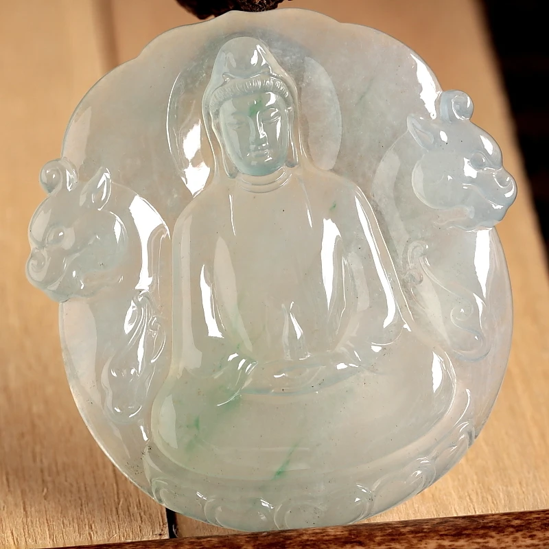 石之富珠宝缅甸天然玉石翡翠A货冰种起胶观音吊坠29.95