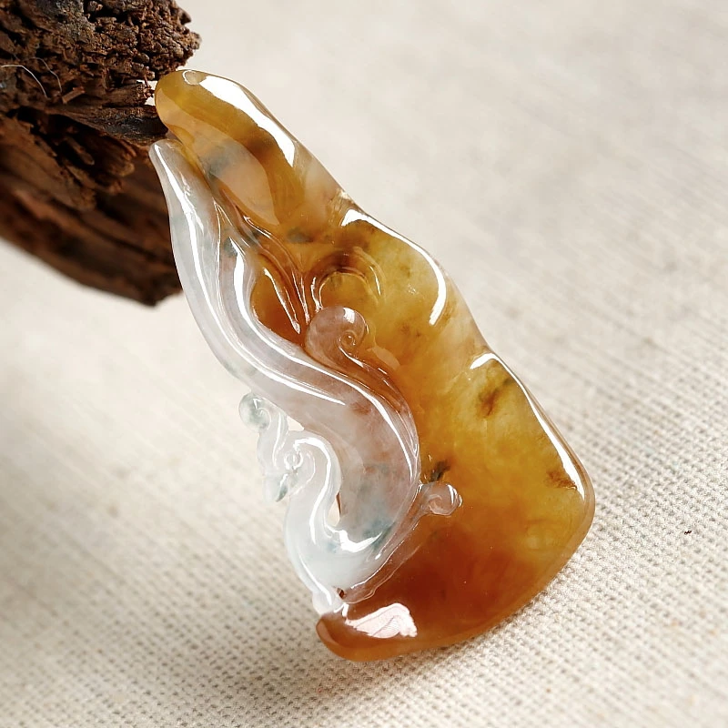 石之富珠宝缅甸天然玉石翡翠a货冰种俏色仿古凤凰玉吊坠