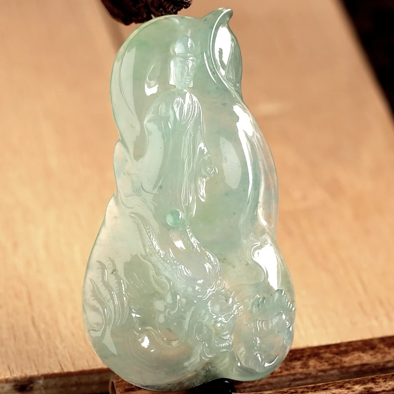 石之富珠宝缅甸天然玉石翡翠A货厚实立体冰种晴水吊坠观音