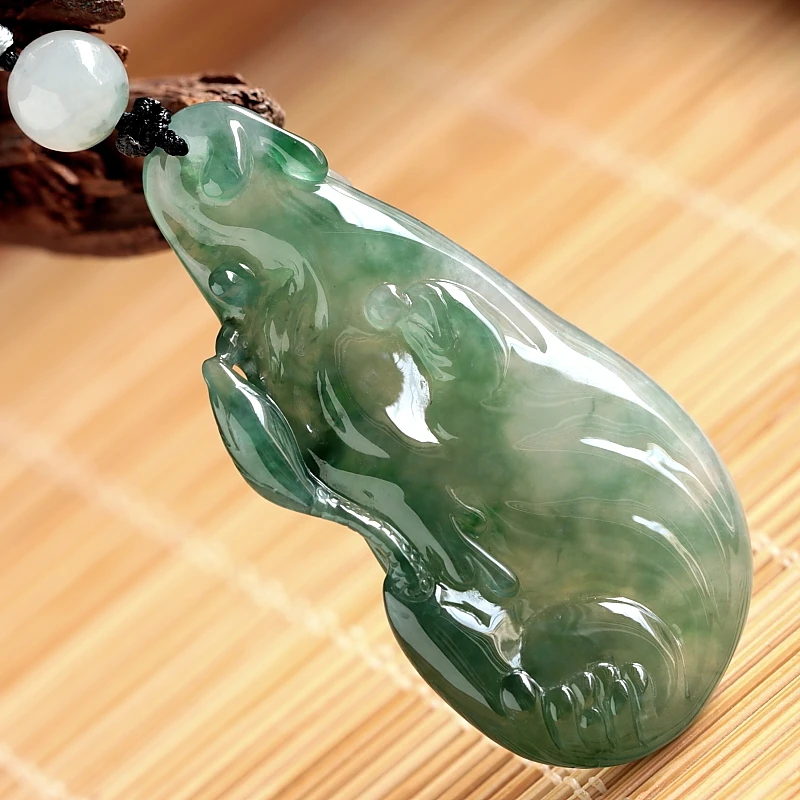 石之富珠宝缅甸天然通透翡翠a货冰种绿底飘绿悟道吊坠