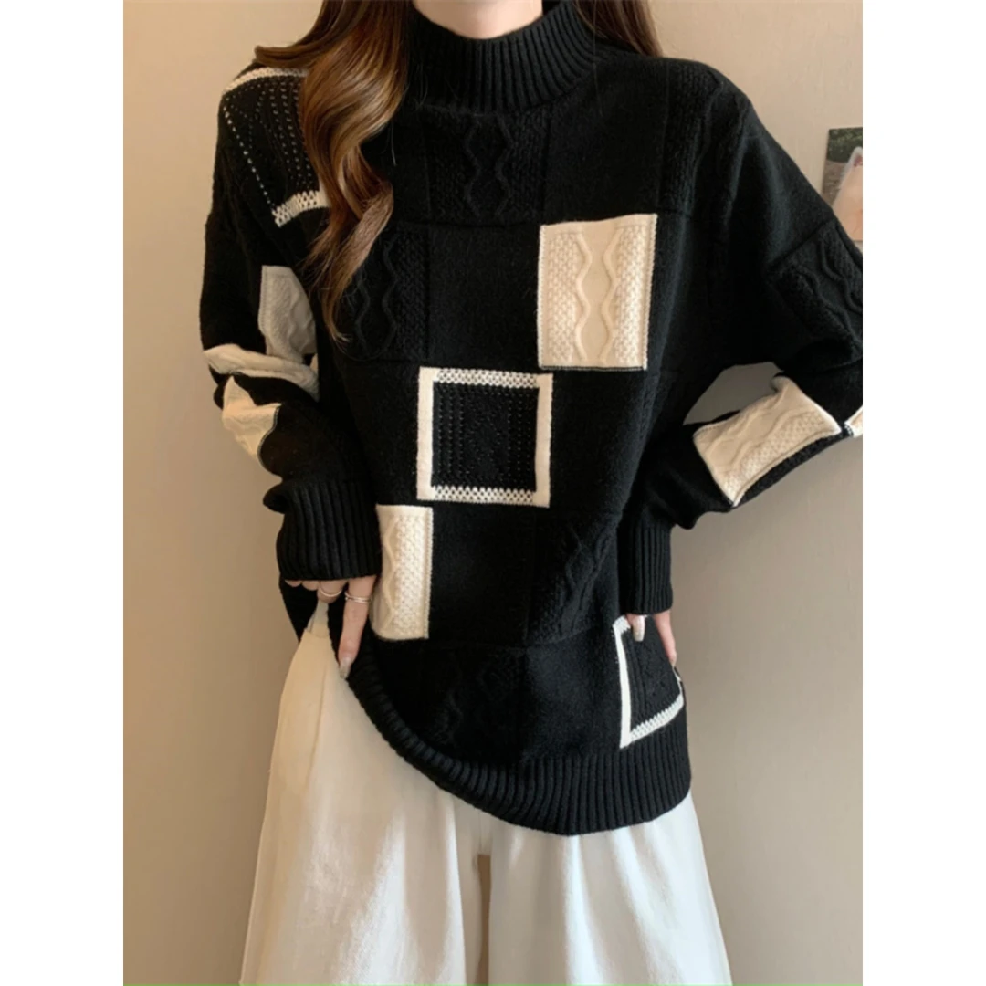 针织衫外套2023秋冬新款大码女装胖mm慵懒风超好看高领欧货上毛衣