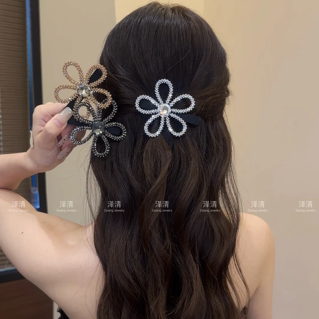 泽清~闪钻太阳花发卡女新款发夹边夹侧边碎发整理鸭嘴夹子头饰