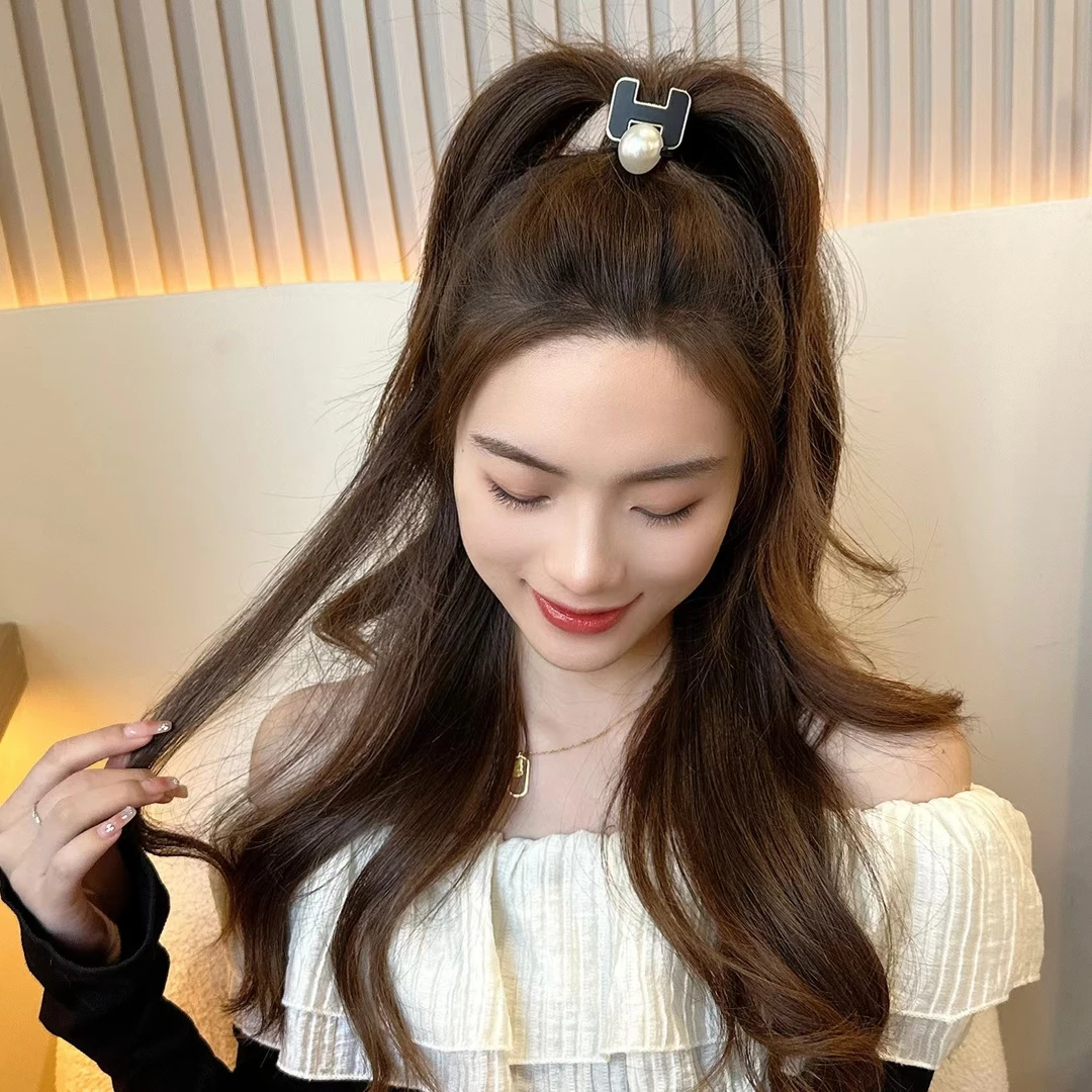 简约珠珠字母大H发圈不伤发高弹力耐用头绳皮筋女扎头发绳发饰