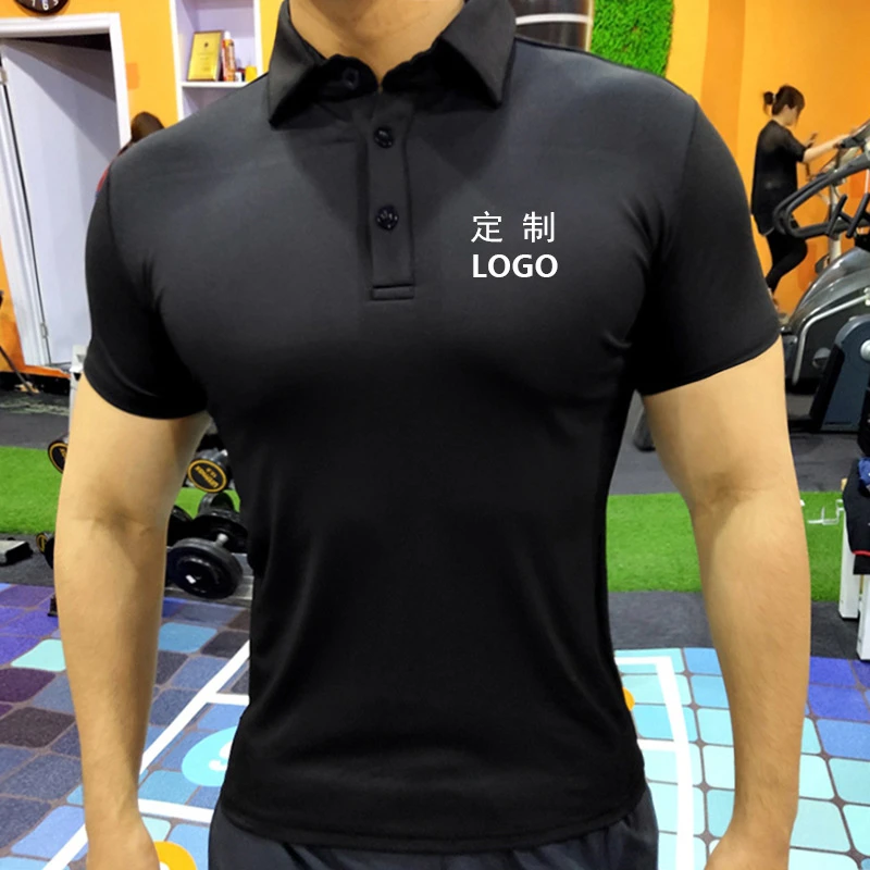 健身教练工服紧身潮流POLO衫肌肉男运动弹力T恤立领丝光棉短袖T